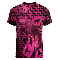 Humpback Whale Matariki New Zealand Women V-Neck T-Shirt NZ Maori Paikea Poutama Luxury Pink
