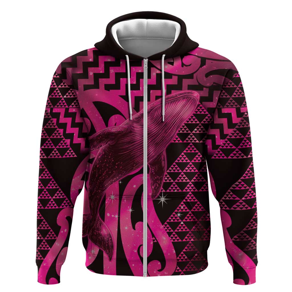 Humpback Whale Matariki New Zealand Zip Hoodie NZ Maori Paikea Poutama Luxury Pink LT14 Zip Hoodie Pink - Polynesian Pride