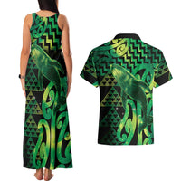 Humpback Whale Matariki New Zealand Couples Matching Tank Maxi Dress and Hawaiian Shirt NZ Maori Paikea Poutama Luxury Green LT14 - Polynesian Pride