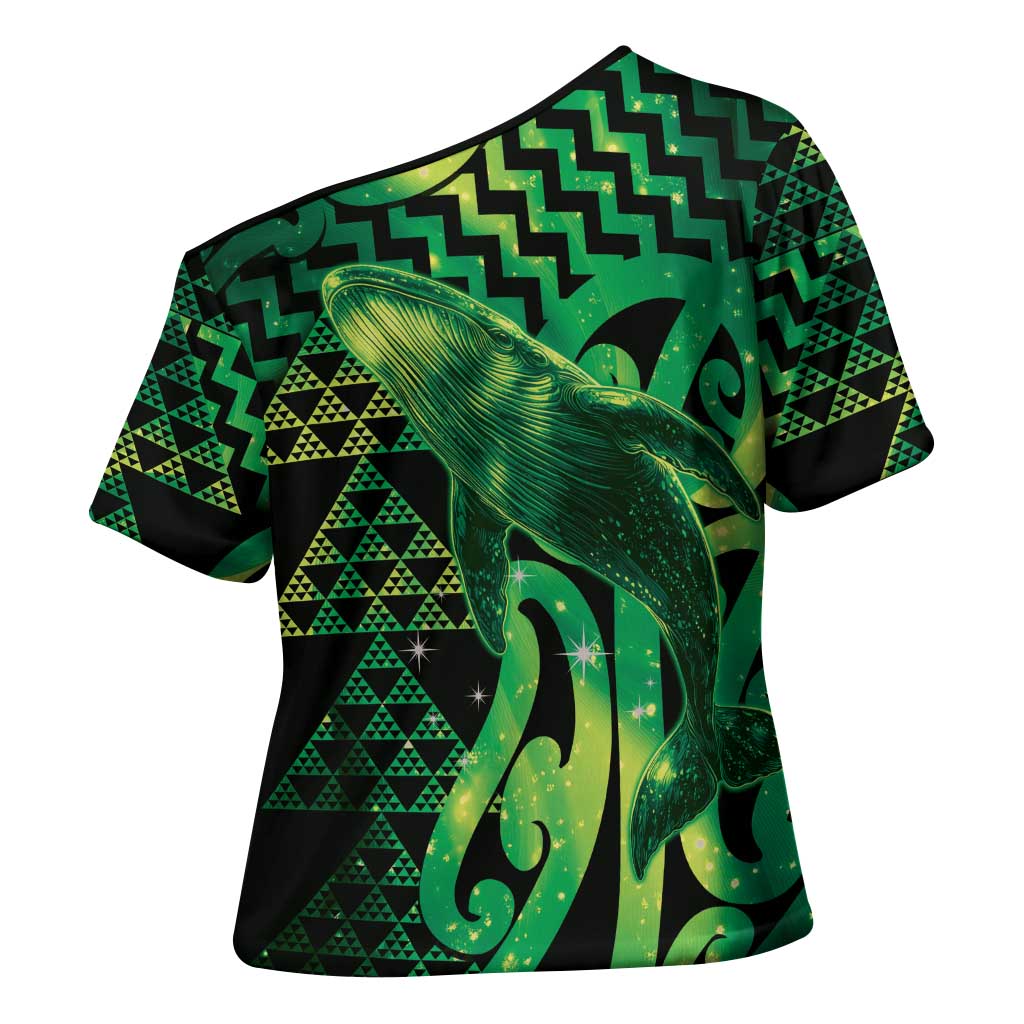 Humpback Whale Matariki New Zealand Cross Shoulder Shirt NZ Maori Paikea Poutama Luxury Green LT14 - Polynesian Pride