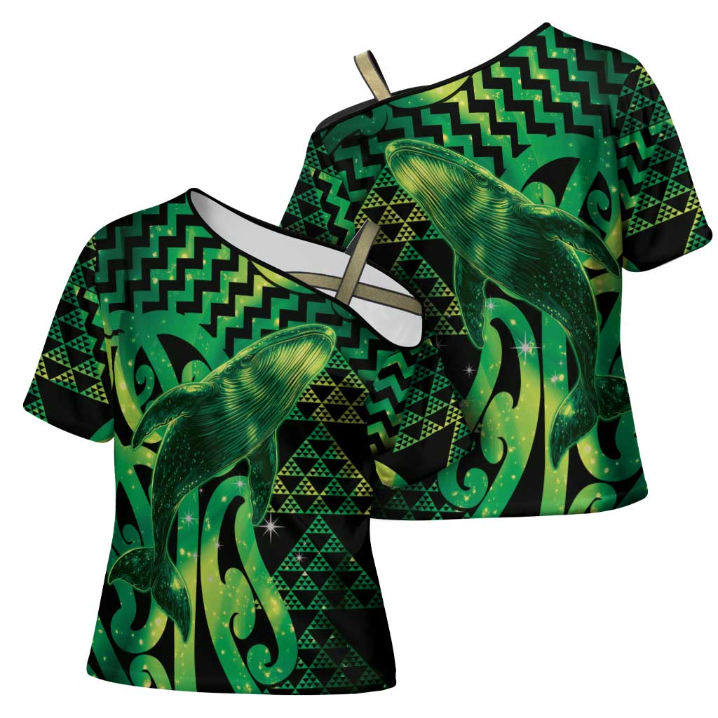 Humpback Whale Matariki New Zealand Cross Shoulder Shirt NZ Maori Paikea Poutama Luxury Green LT14 - Polynesian Pride