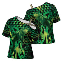 Humpback Whale Matariki New Zealand Cross Shoulder Shirt NZ Maori Paikea Poutama Luxury Green LT14 - Polynesian Pride