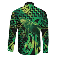 Humpback Whale Matariki New Zealand Family Matching Long Sleeve Bodycon Dress and Hawaiian Shirt NZ Maori Paikea Poutama Luxury Green LT14 - Polynesian Pride