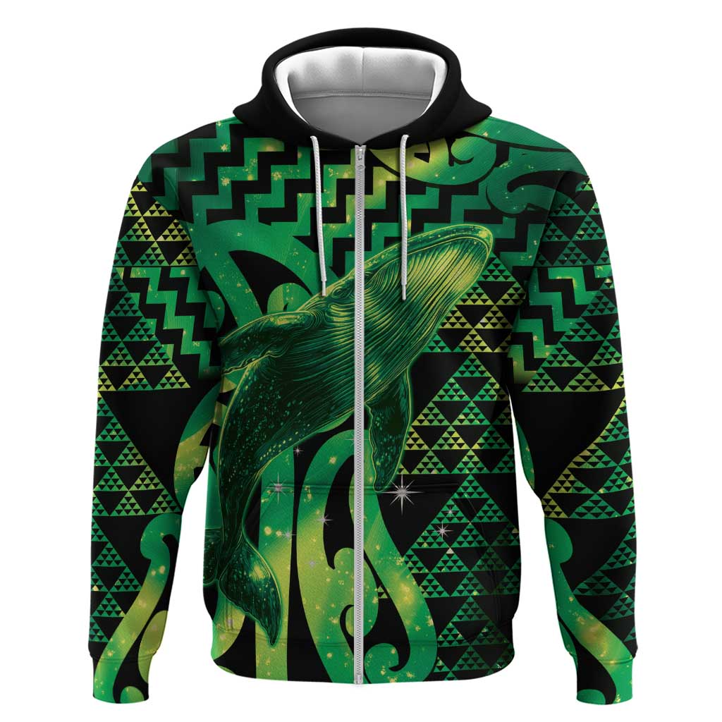 Humpback Whale Matariki New Zealand Hoodie NZ Maori Paikea Poutama Luxury Green LT14 Zip Hoodie Green - Polynesian Pride