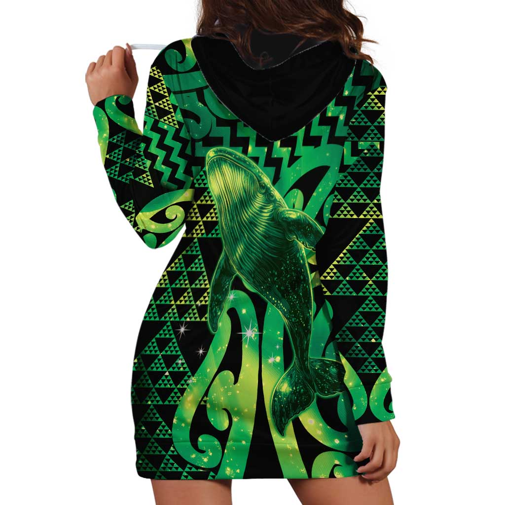 Humpback Whale Matariki New Zealand Hoodie Dress NZ Maori Paikea Poutama Luxury Green LT14 - Polynesian Pride