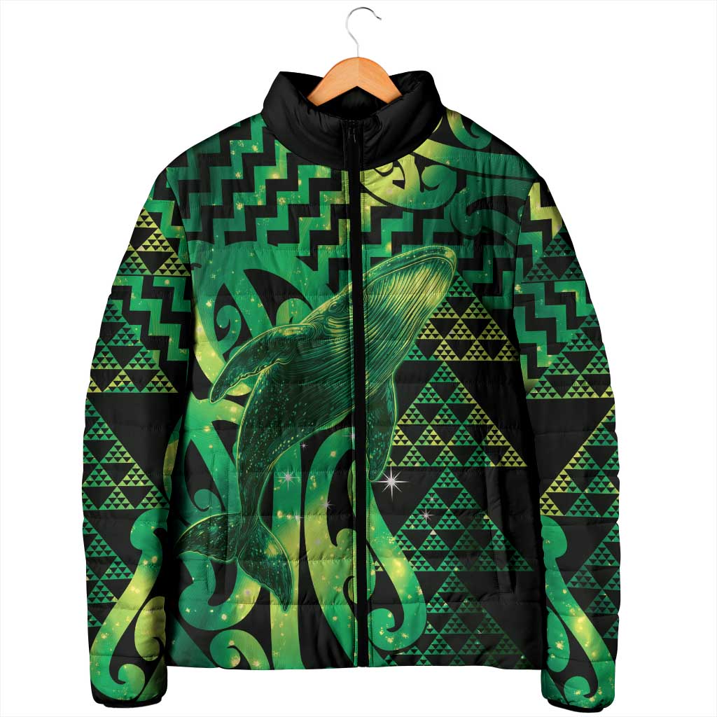 Humpback Whale Matariki New Zealand Padded Jacket NZ Maori Paikea Poutama Luxury Green