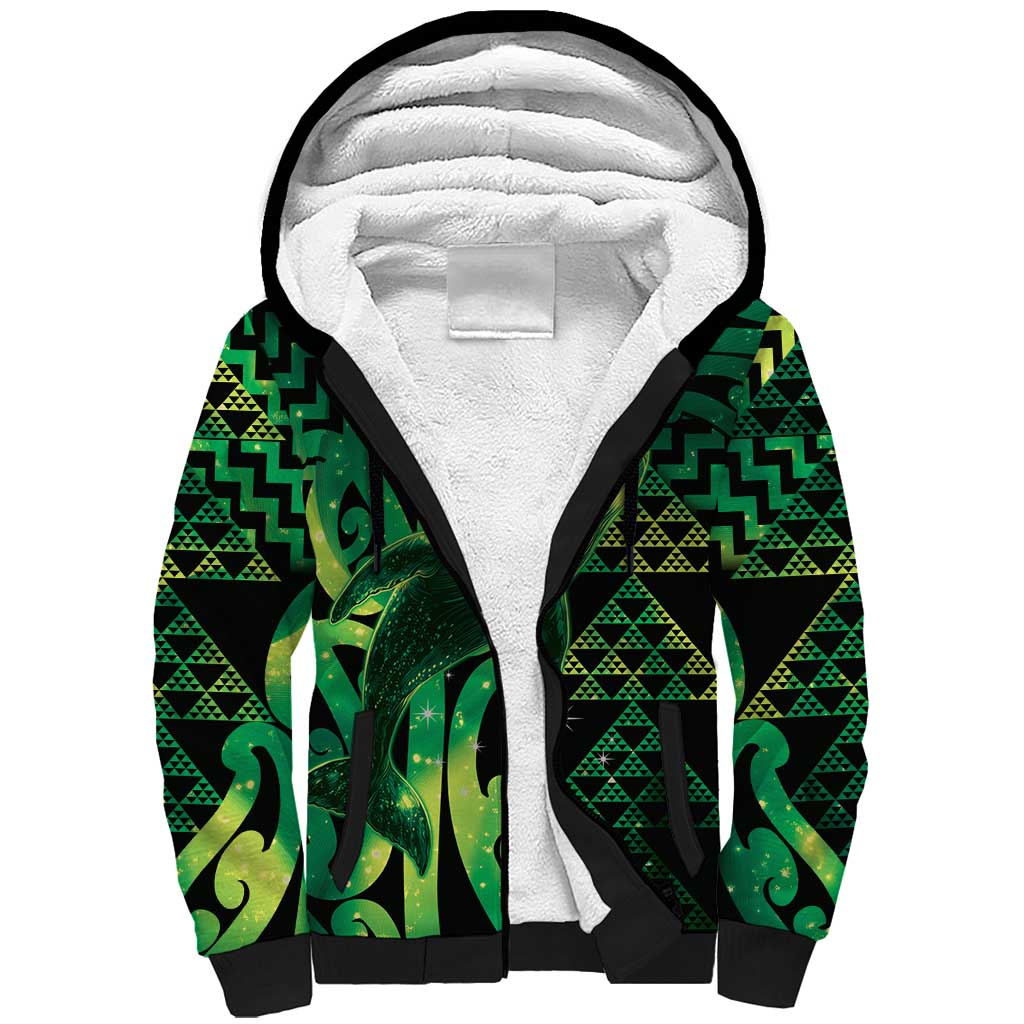 Humpback Whale Matariki New Zealand Sherpa Hoodie NZ Maori Paikea Poutama Luxury Green LT14 Unisex Green - Polynesian Pride