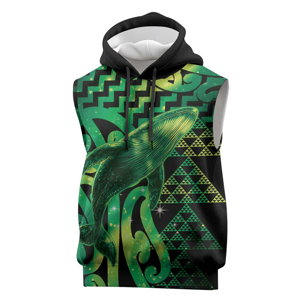 Humpback Whale Matariki New Zealand Sleeveless Hoodie NZ Maori Paikea Poutama Luxury Green LT14 Green - Polynesian Pride