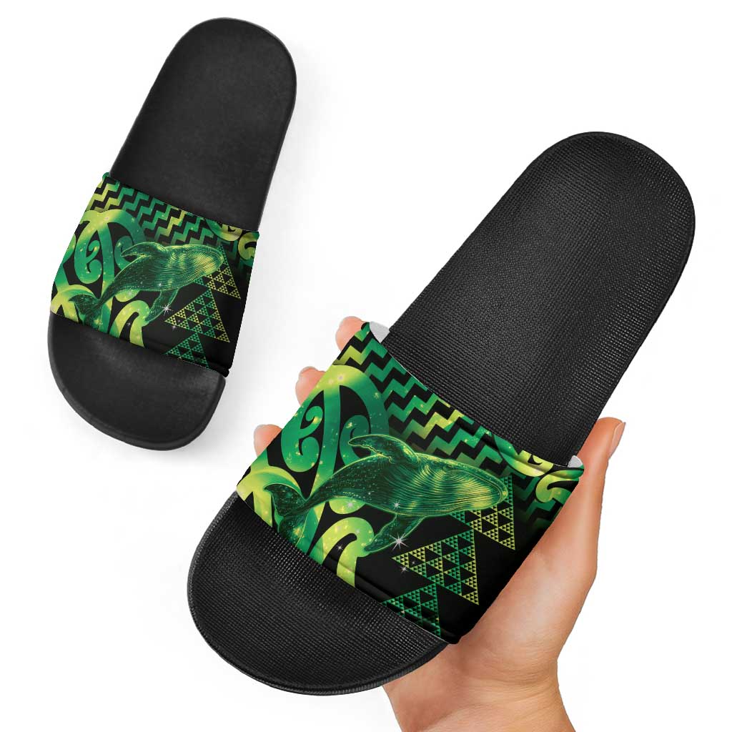 Humpback Whale Matariki New Zealand Slide Sandals NZ Maori Paikea Poutama Luxury Green
