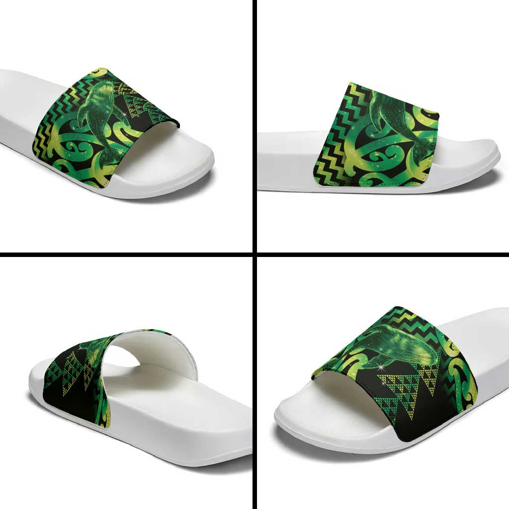 Humpback Whale Matariki New Zealand Slide Sandals NZ Maori Paikea Poutama Luxury Green