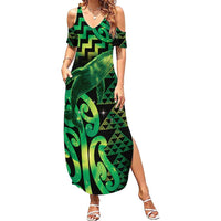Humpback Whale Matariki New Zealand Summer Maxi Dress NZ Maori Paikea Poutama Luxury Green LT14 Women Green - Polynesian Pride