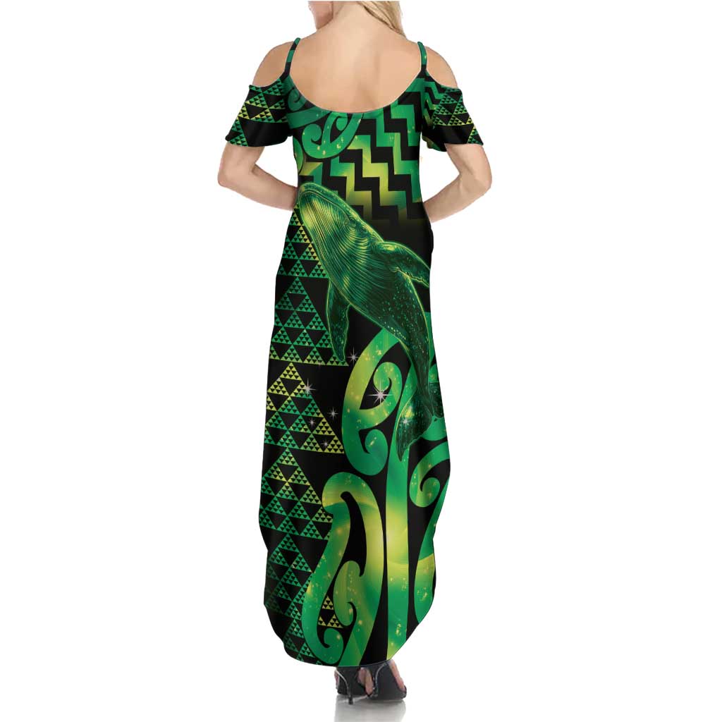 Humpback Whale Matariki New Zealand Summer Maxi Dress NZ Maori Paikea Poutama Luxury Green LT14 - Polynesian Pride
