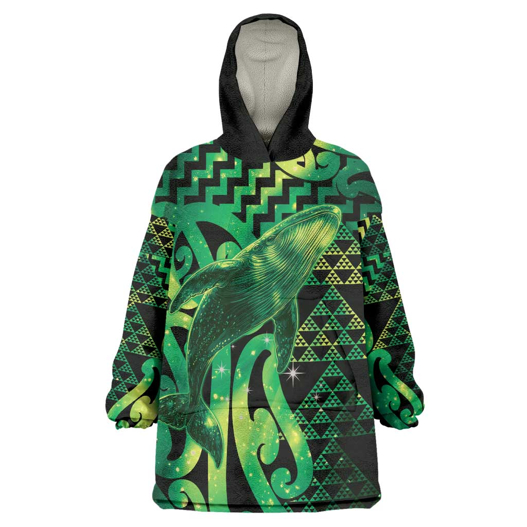 Humpback Whale Matariki New Zealand Wearable Blanket Hoodie NZ Maori Paikea Poutama Luxury Green LT14 One Size Green - Polynesian Pride