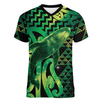 Humpback Whale Matariki New Zealand Women V-Neck T-Shirt NZ Maori Paikea Poutama Luxury Green LT14 Female Green - Polynesian Pride