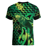 Humpback Whale Matariki New Zealand Women V-Neck T-Shirt NZ Maori Paikea Poutama Luxury Green LT14 - Polynesian Pride
