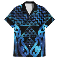 Taniko Motifs Matariki New Zealand Family Matching Puletasi and Hawaiian Shirt NZ Niho Taniwha Poutama LT14 Dad's Shirt - Short Sleeve Blue - Polynesian Pride