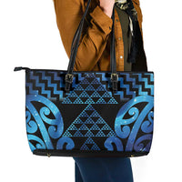Taniko Motifs Matariki New Zealand Leather Tote Bag NZ Niho Taniwha Poutama