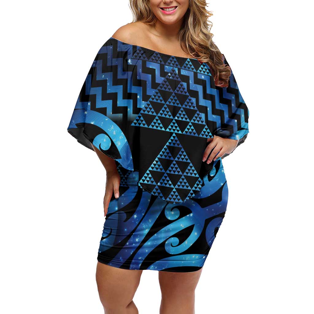 Taniko Motifs Matariki New Zealand Off Shoulder Short Dress NZ Niho Taniwha Poutama