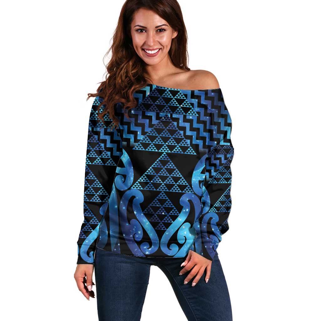 Taniko Motifs Matariki New Zealand Off Shoulder Sweater NZ Niho Taniwha Poutama