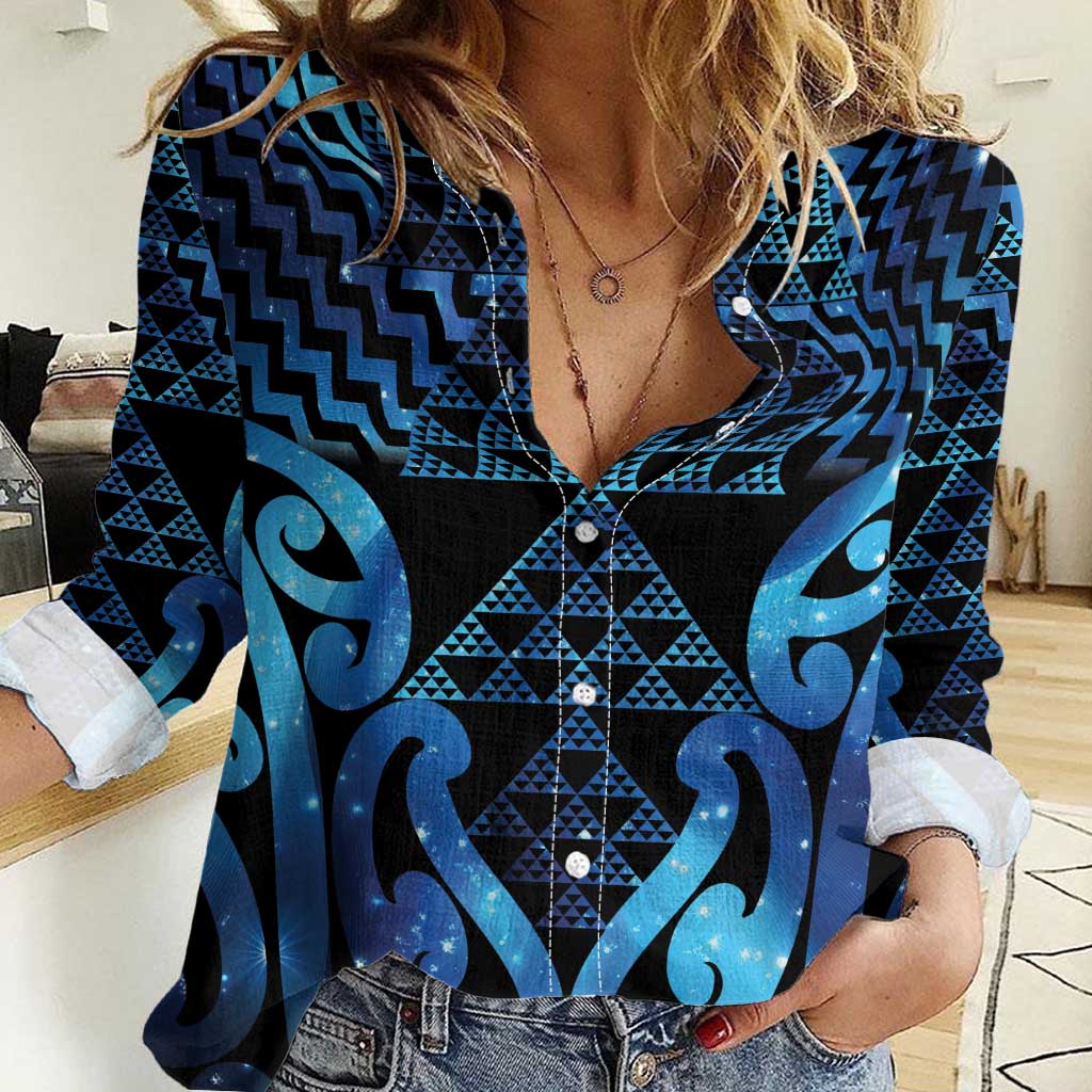 Taniko Motifs Matariki New Zealand Women Casual Shirt NZ Niho Taniwha Poutama