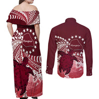 Cook Islands Mangaia Gospel Day Couples Matching Off Shoulder Maxi Dress and Long Sleeve Button Shirt Polynesian Art With Sea Turtle