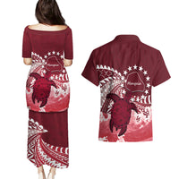 Cook Islands Mangaia Gospel Day Couples Matching Puletasi and Hawaiian Shirt Polynesian Art With Sea Turtle
