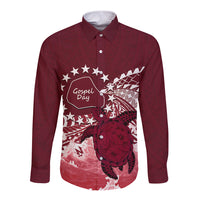 Cook Islands Mangaia Gospel Day Long Sleeve Button Shirt Polynesian Art With Sea Turtle