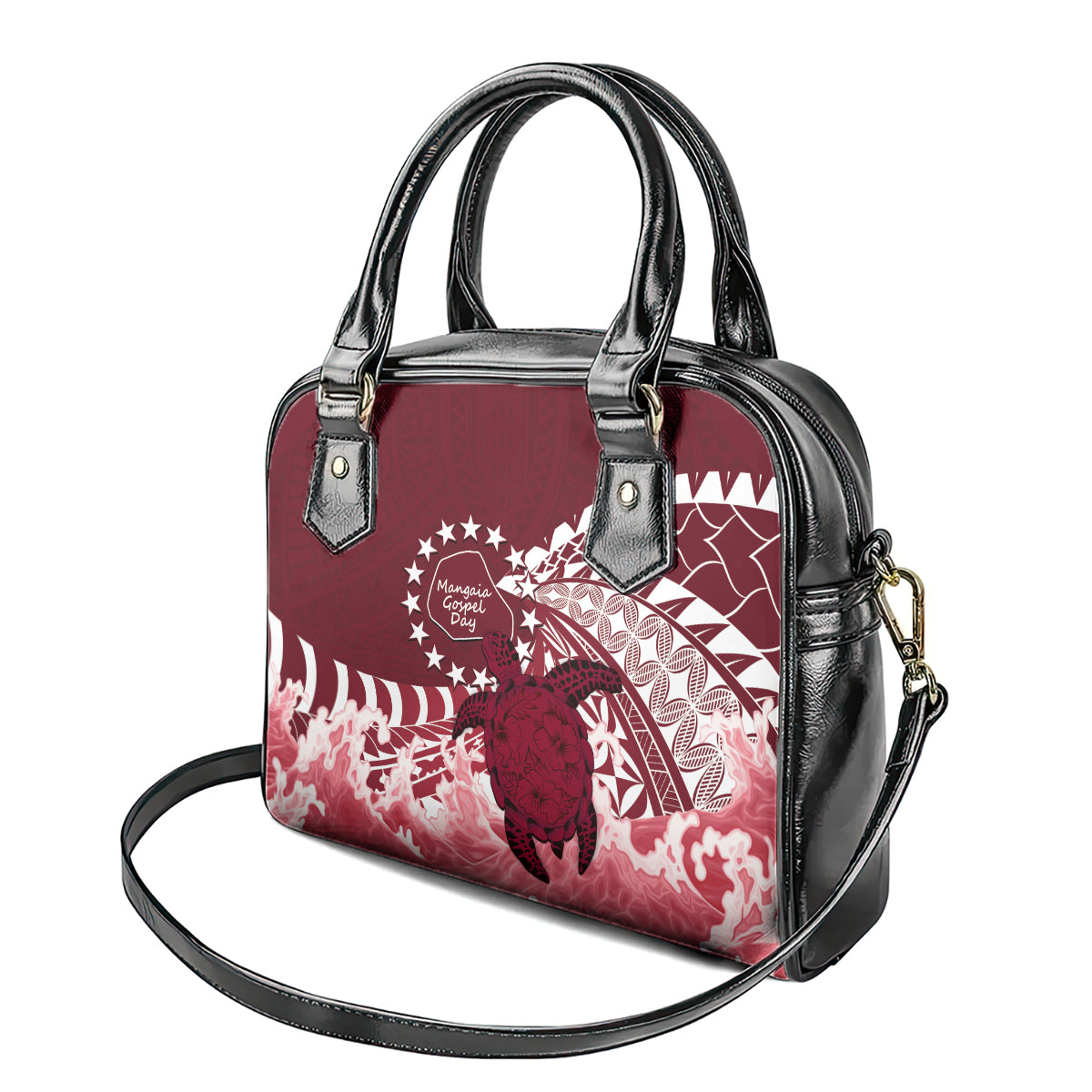 Cook Islands Mangaia Gospel Day Shoulder Handbag Polynesian Art With Sea Turtle