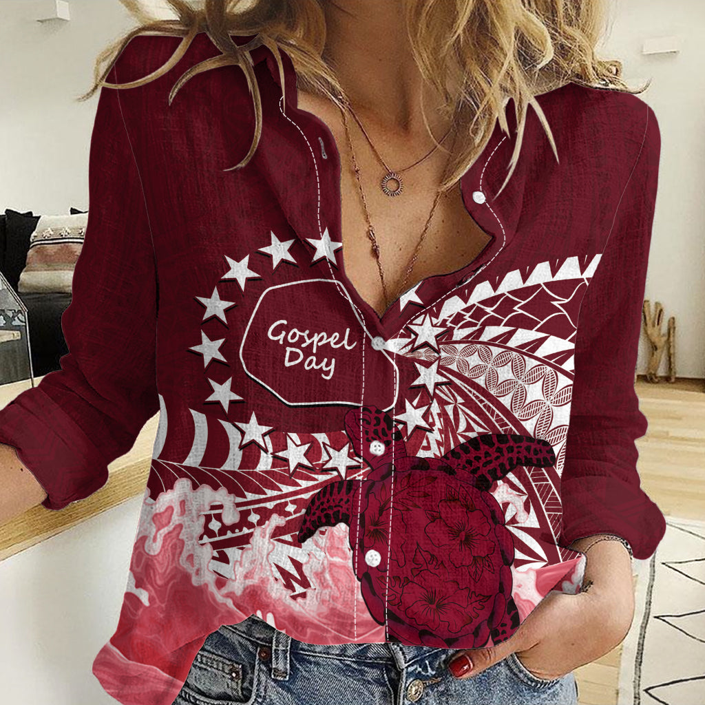 Cook Islands Mangaia Gospel Day Women Casual Shirt Polynesian Art With Sea Turtle LT14 Female Maroon - Polynesian Pride