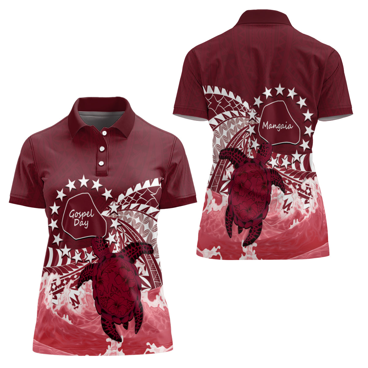 Cook Islands Mangaia Gospel Day Women Polo Shirt Polynesian Art With Sea Turtle