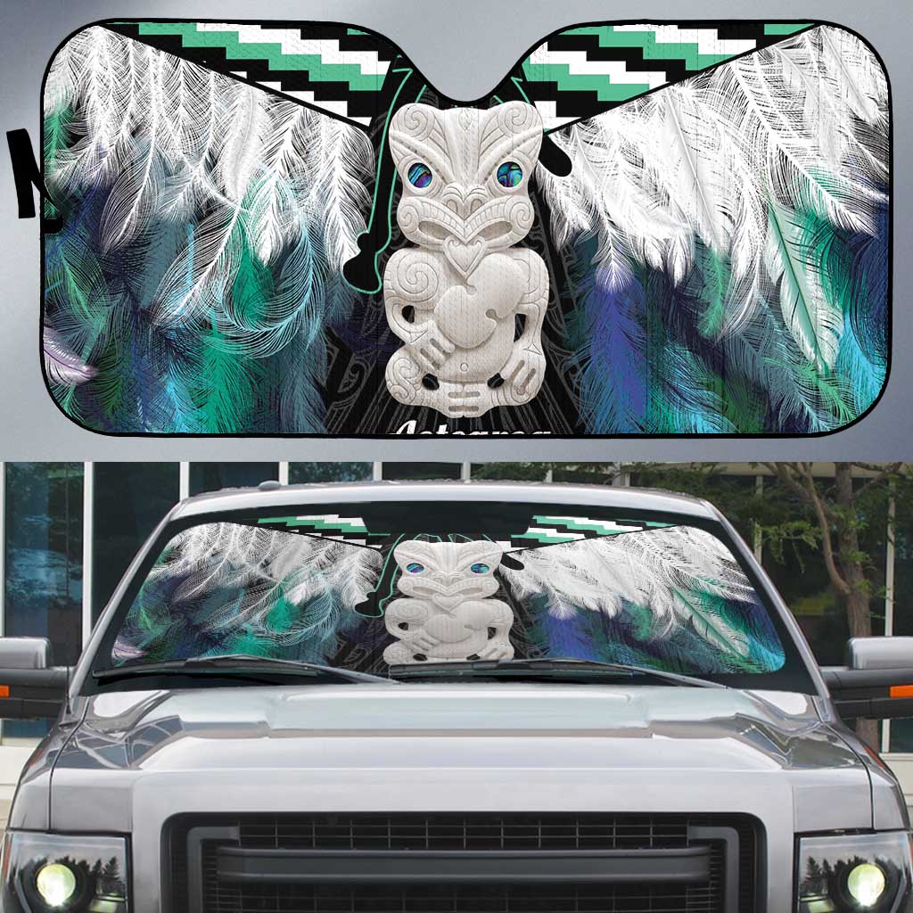 Aotearoa Korowai Motif Auto Sun Shade Hei Tiki Poutama Maori Pattern - Polynesian Pride