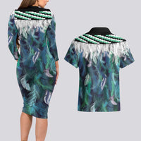 Aotearoa Korowai Motif Couples Matching Long Sleeve Bodycon Dress and Hawaiian Shirt Hei Tiki Poutama Maori Pattern LT14 - Polynesian Pride