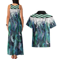 Aotearoa Korowai Motif Couples Matching Tank Maxi Dress and Hawaiian Shirt Hei Tiki Poutama Maori Pattern LT14 - Polynesian Pride
