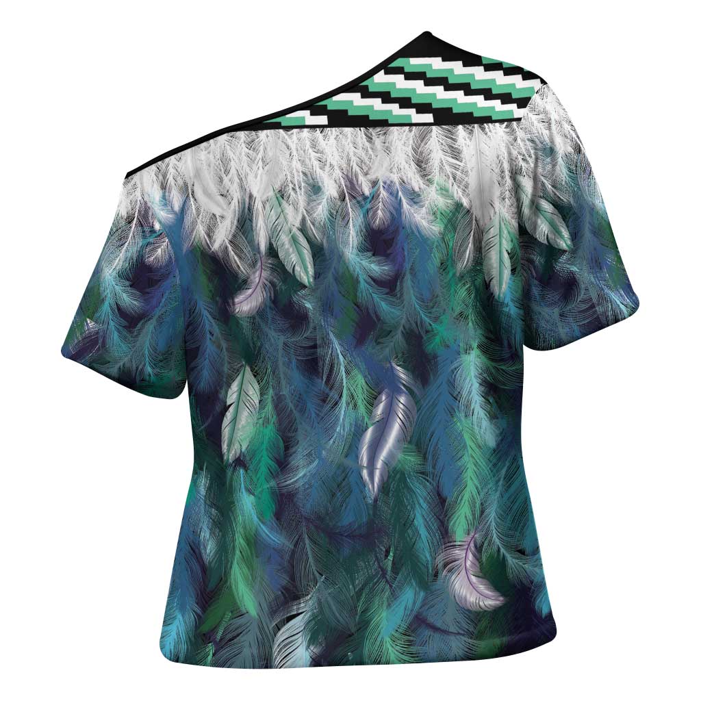 Aotearoa Korowai Motif Cross Shoulder Shirt Hei Tiki Poutama Maori Pattern - Polynesian Pride