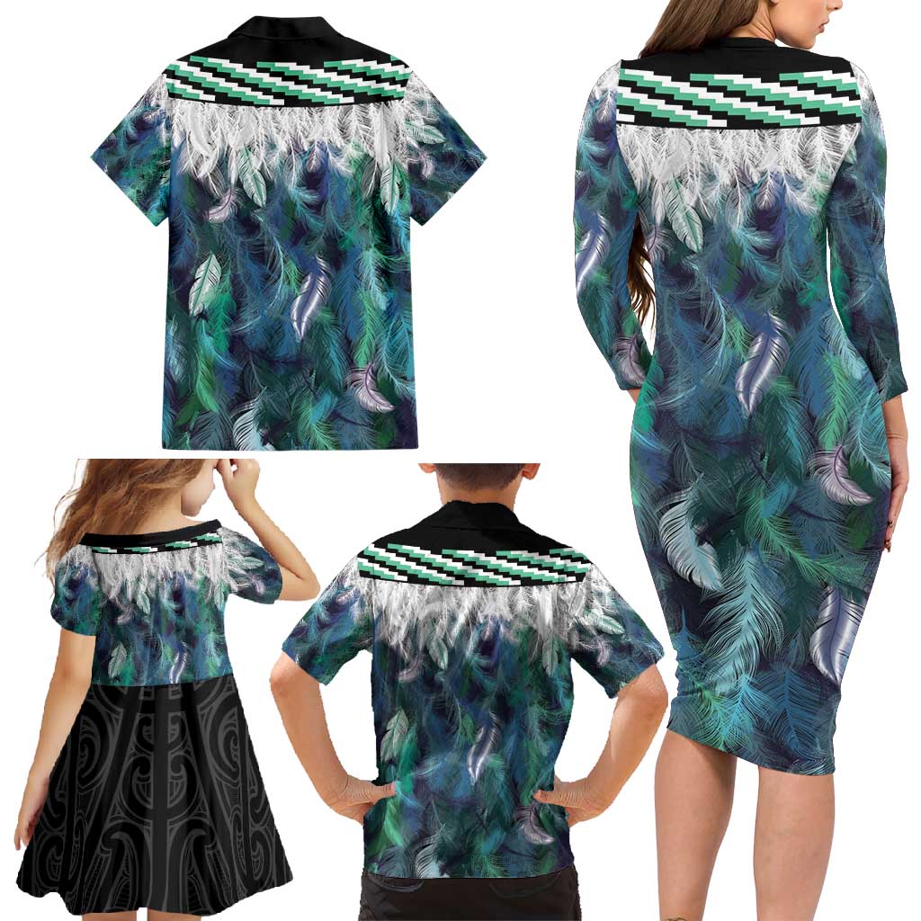 Aotearoa Korowai Motif Family Matching Long Sleeve Bodycon Dress and Hawaiian Shirt Hei Tiki Poutama Maori Pattern LT14 - Polynesian Pride