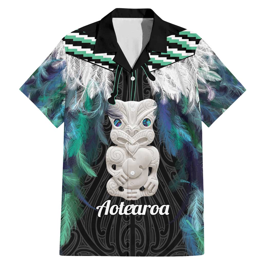 Aotearoa Korowai Motif Family Matching Mermaid Dress and Hawaiian Shirt Hei Tiki Poutama Maori Pattern LT14 Dad's Shirt - Short Sleeve Turquoise - Polynesian Pride
