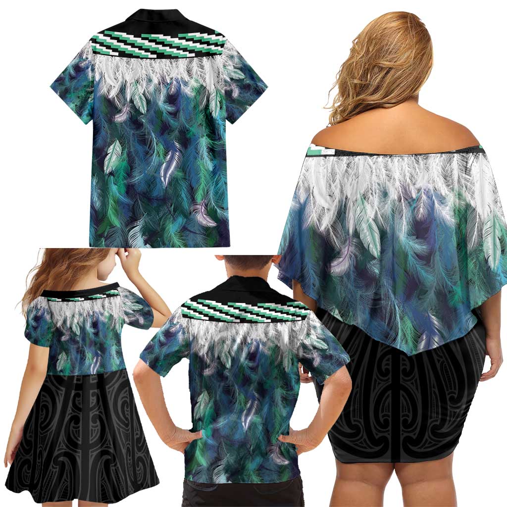 Aotearoa Korowai Motif Family Matching Off Shoulder Short Dress and Hawaiian Shirt Hei Tiki Poutama Maori Pattern