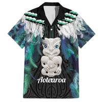 Aotearoa Korowai Motif Family Matching Puletasi and Hawaiian Shirt Hei Tiki Poutama Maori Pattern LT14 Dad's Shirt - Short Sleeve Turquoise - Polynesian Pride