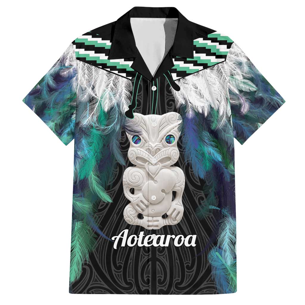 Aotearoa Korowai Motif Family Matching Short Sleeve Bodycon Dress and Hawaiian Shirt Hei Tiki Poutama Maori Pattern LT14 Dad's Shirt - Short Sleeve Turquoise - Polynesian Pride