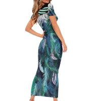 Aotearoa Korowai Motif Family Matching Short Sleeve Bodycon Dress and Hawaiian Shirt Hei Tiki Poutama Maori Pattern LT14 - Polynesian Pride
