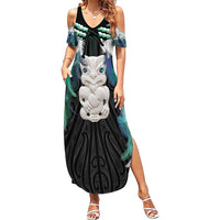 Aotearoa Korowai Motif Family Matching Summer Maxi Dress and Hawaiian Shirt Hei Tiki Poutama Maori Pattern