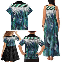 Aotearoa Korowai Motif Family Matching Tank Maxi Dress and Hawaiian Shirt Hei Tiki Poutama Maori Pattern