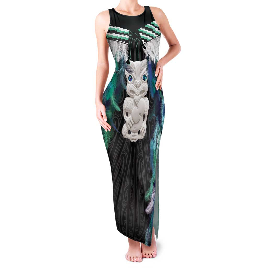 Aotearoa Korowai Motif Family Matching Tank Maxi Dress and Hawaiian Shirt Hei Tiki Poutama Maori Pattern