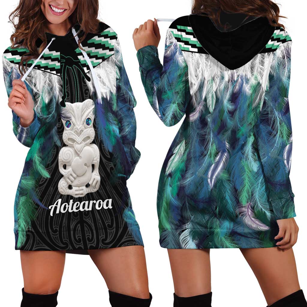 Aotearoa Korowai Motif Hoodie Dress Hei Tiki Poutama Maori Pattern