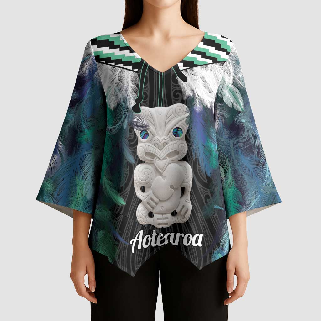 Aotearoa Korowai Motif Kimono Sleeve Blouse Hei Tiki Poutama Maori Pattern - Polynesian Pride