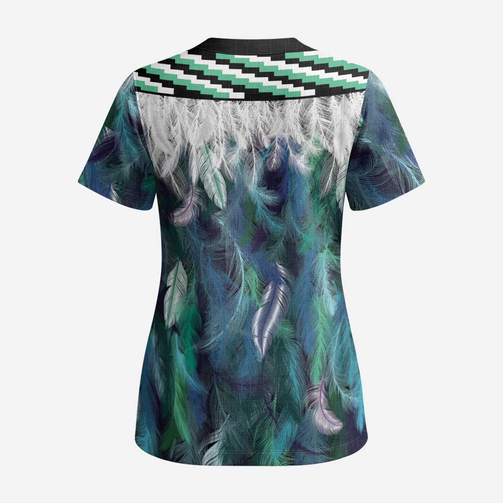 Aotearoa Korowai Motif Scrub Top Hei Tiki Poutama Maori Pattern - Polynesian Pride