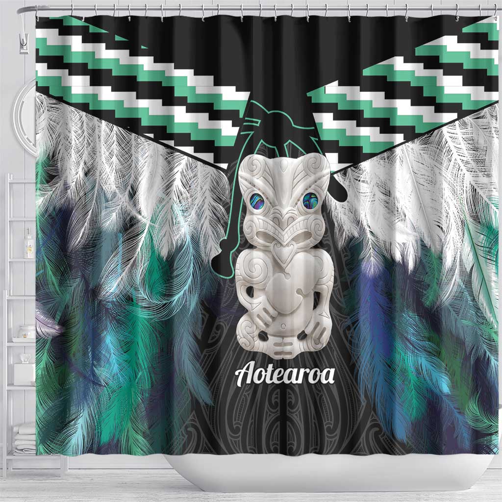 Aotearoa Korowai Motif Shower Curtain Hei Tiki Poutama Maori Pattern