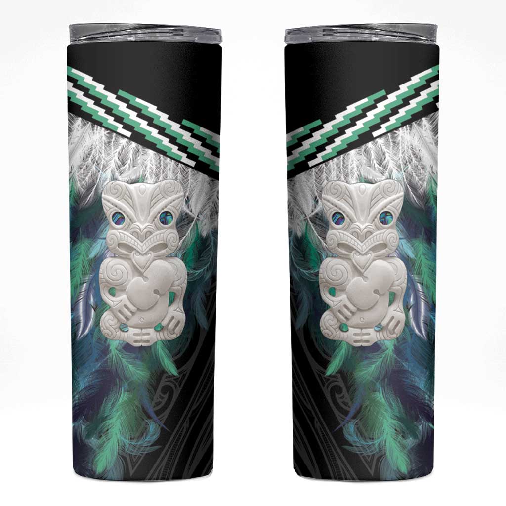 Aotearoa Korowai Motif Skinny Tumbler Hei Tiki Poutama Maori Pattern