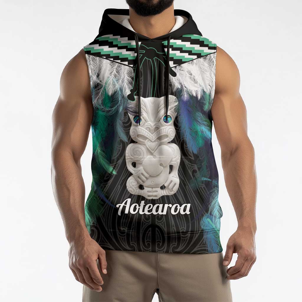 Aotearoa Korowai Motif Sleeveless Hoodie Hei Tiki Poutama Maori Pattern - Polynesian Pride