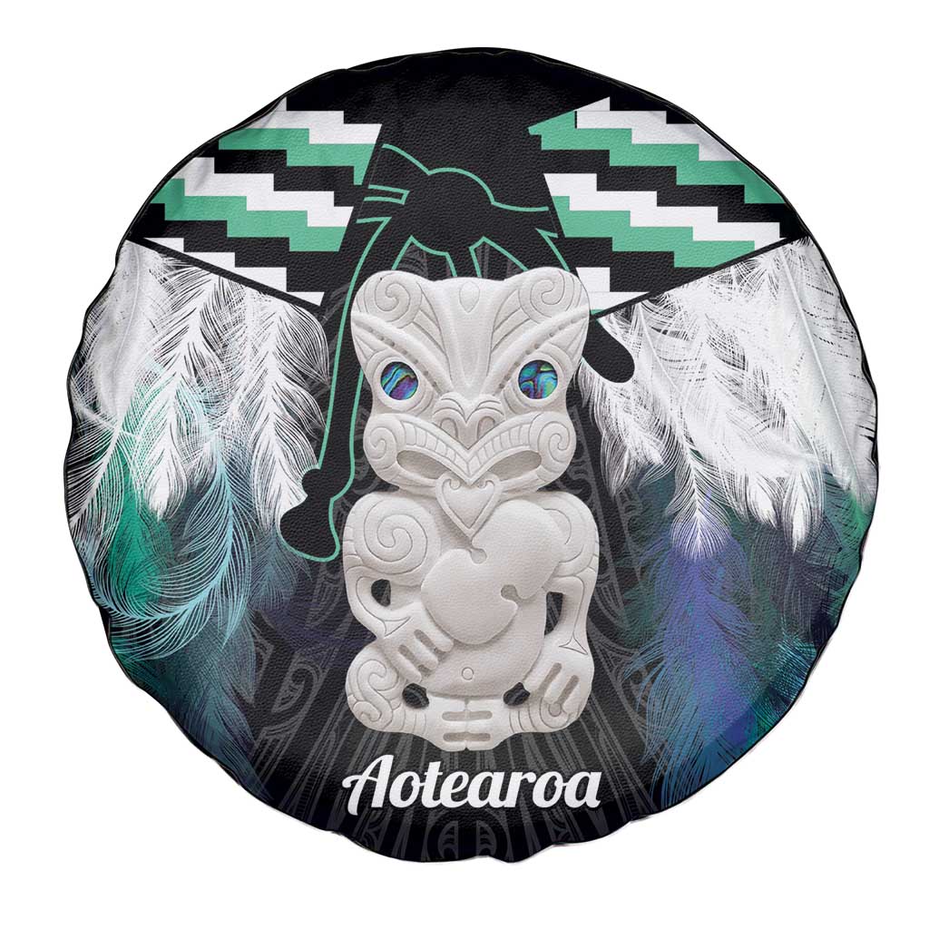 Aotearoa Korowai Motif Spare Tire Cover Hei Tiki Poutama Maori Pattern